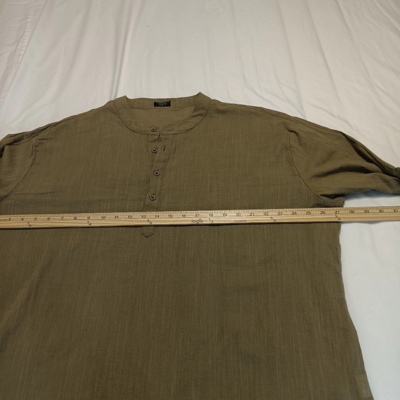 COOF ANDY Cotton & Hemp Long Roll up Sleeve Olive size XXL Men Henley Shirt - Picture 10 of 15